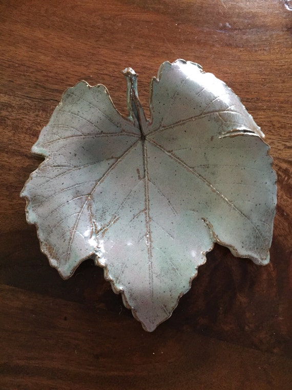 Pottery leaf dish handmade handbuilt