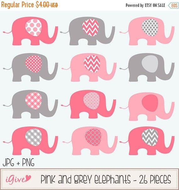free pink and grey elephant clipart - photo #36