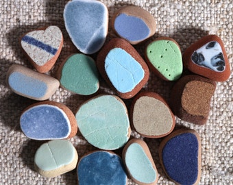 16 pieces / Italian genuine small Sea Pottery for collection, jewelry making or mosaic (sp-0016-2)