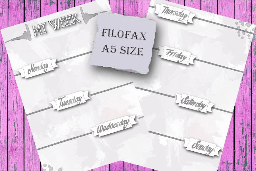 Filofax A5 printable week in 2 pages grey and elegant