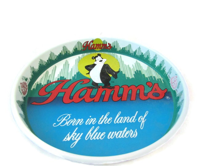 Rare Vintage Hamms Beer Metal Tray / 1981 Brewery Advertising Round Tray / Man Men Decor / Beer Memorabilia / Retro Man Cave Beer Tap