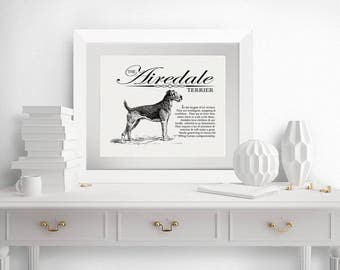 Airedale Terrier - A Retro - Vintage Style Dog Breed Wall Art Print for Dog Lovers With Dictionary Definition & Antique Illustration