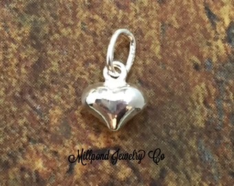 Puff Heart Charm, Sterling Silver Puff Heart Charm, Shiny Puff Heart, Sterling Silver Charm, Tiny Heart Charm, PS0207