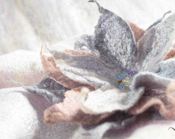 Gift Ideas for Her Felt Brooch Wool Jewelry Felted Flower Brooch Flower Wearable Feminine Fiber Art Fashion Scarf Dress Coat Brooch Gift
