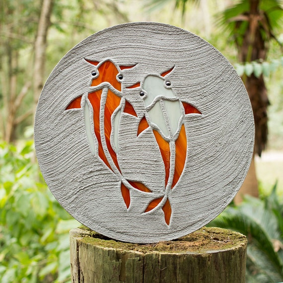 Koi Fish Goldfish Stepping Stone Stained Glass Inlaid Concrete