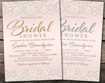 10% OFF NEW Printed or Digital Blush Gold Bridal Shower Invitation Blush Silver Bridal Shower Princess Fairytale Bridal Shower Invitation