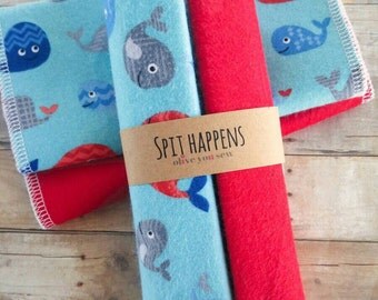 Burp Cloth, double sided flannel burp cloth, baby boy burp cloth, -(set of 2) whales