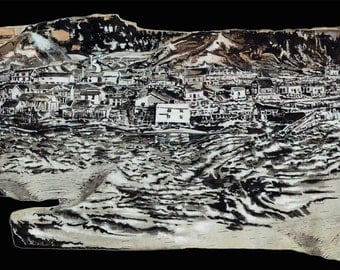 L'Anse-Saint-Jean-print giclee original local creation-Saguenay region scenes-drawing painting white birch bark brush India Ink and gouache