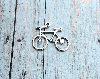 6 Large bicycle charms (1 sided) antique silver tone - silver bicycle pendants, cyclist charms, bike charms, cycling pendants, G7