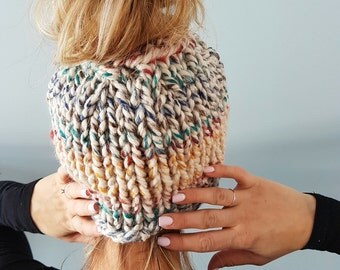 Knitting Pattern for the Naked Bun Hat - Messy Bun Hat Pattern, Ponytail Hat Pattern, knit pattern, hat pattern, knit hat pattern