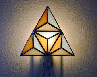 Geometric Stained Glass Nightlight in Turquoise, Brown, and Cream - Ready to Ship