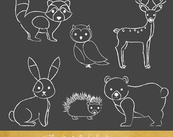 Forest and Woodland Animals Clipart Set - Sketched Style - INSTANT DOWNLOAD - 18 .PNG Images
