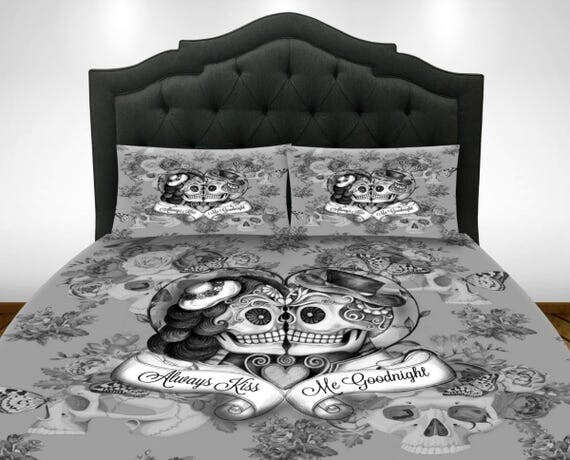 Totenkopf bettwäsche sugar skulls duvet cover tröster