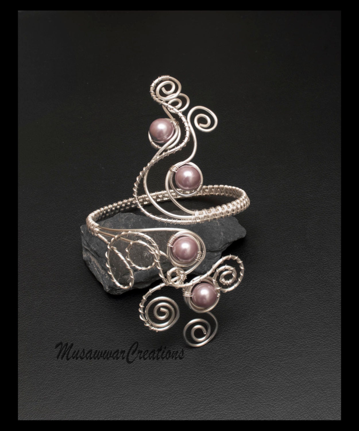 Silver arm cuff Silver swirl design Upper Arm braceletHazy