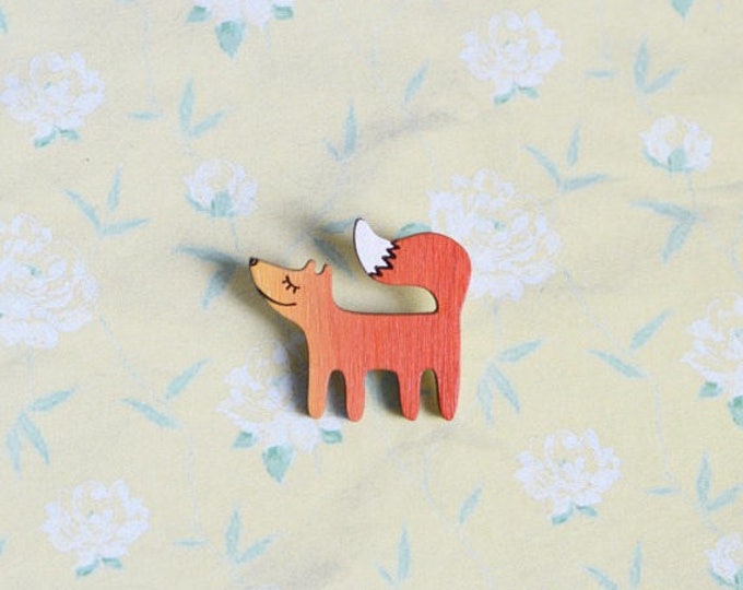 Happy Fox // Wooden brooch is covered with ECO paint // Laser Cut // 2016 Best Trends // Fresh Gifts // Swag Boho Style // ECO // Natural //