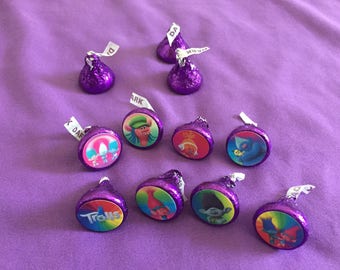 Trolls Hershey's kisses labels, envelope seals, party favors