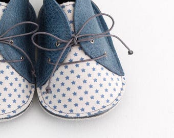 BLUE STARS modern baby shoes in genuine soft leather and cotton