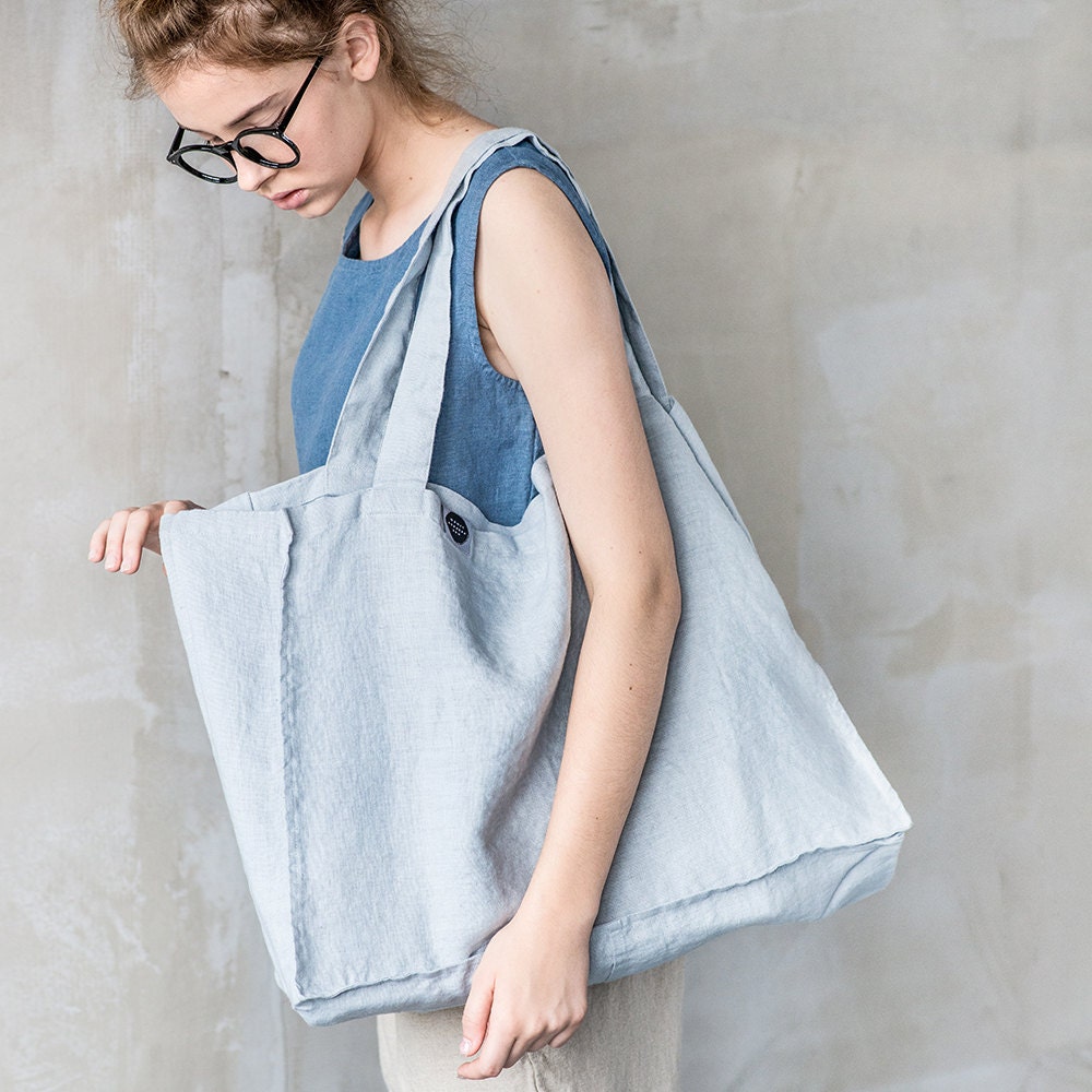 Large linen tote bag / linen beach bag / linen shopping bag Etsy