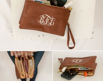 Monogrammed Crossbody Clutch | Faux Leather Clutch | Ladies' Crossbody | Monogram Clutch | Monogram Wristlet Wallet | Monroe