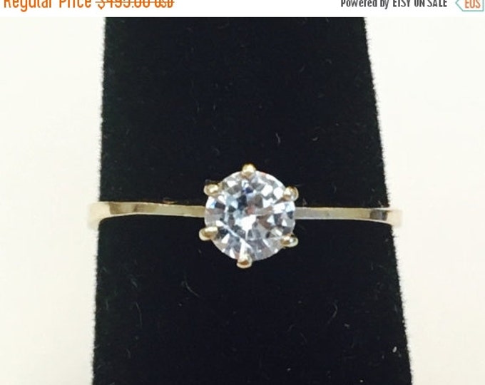 Storewide 25% Off SALE Vintage 10k Yellow Gold Designer Solitaire Engagement Ring Featuring Prong Set Clear Faceted Gemstone