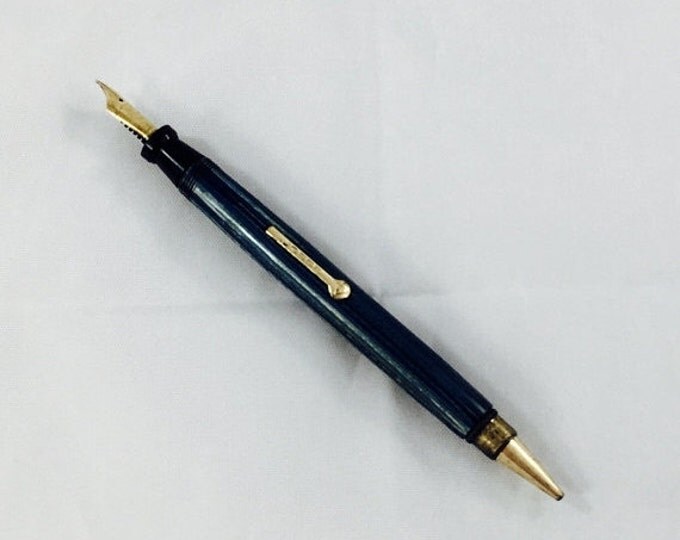 Storewide 25% Off SALE Vintage No. 4 JOFFE 14k Gold Nib Dual Leaded Pencil & Fountain Pen Featuring Unique Blue Streaked Design