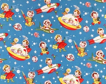 Retro Rocket Rascals Michael Miller 100% Cotton Fabric C1253 FQ 1/2 Full Metre