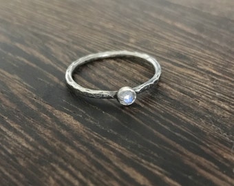 Moonstone ring, moonstone stack ring, rose cut moonstone ring, oxidised silver, rustic stacking ring, rainbow moonstone, gemstone ring,