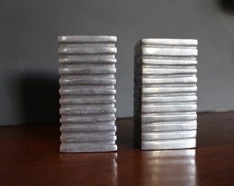 Midcentury Modern Aluminum Candlesticks, Industrial Candlesticks, Metal Mid-Century Candle Holders, Sculptural Cubist Candlesticks