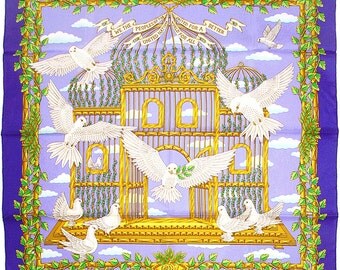 HERMES SCARF Ltd Ed Silk "United Nations" by Joachim Metz Vintage 90cm Carre 100% Auth