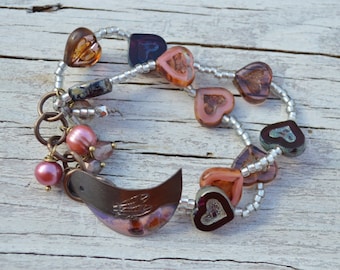 Bird and hearts bracelet ArtIncendi - DayLilyStudio