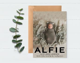 Birth announcement, baby announcement, printable baby birth card, newborn announcement, new baby photo card, Newborn Photo Card, Digital
