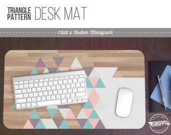 Pastel Triangle Wood Pattern Print Desk Mat w/ Custom Monogram - 2 Sizes -  Office Desk Accessory - Extended Mouse Pad