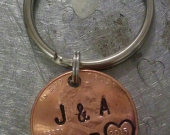 Engraved penny keychain - custom made - personalized gift - gift for him - gift for her - anniversary - wedding - birthday - keychain