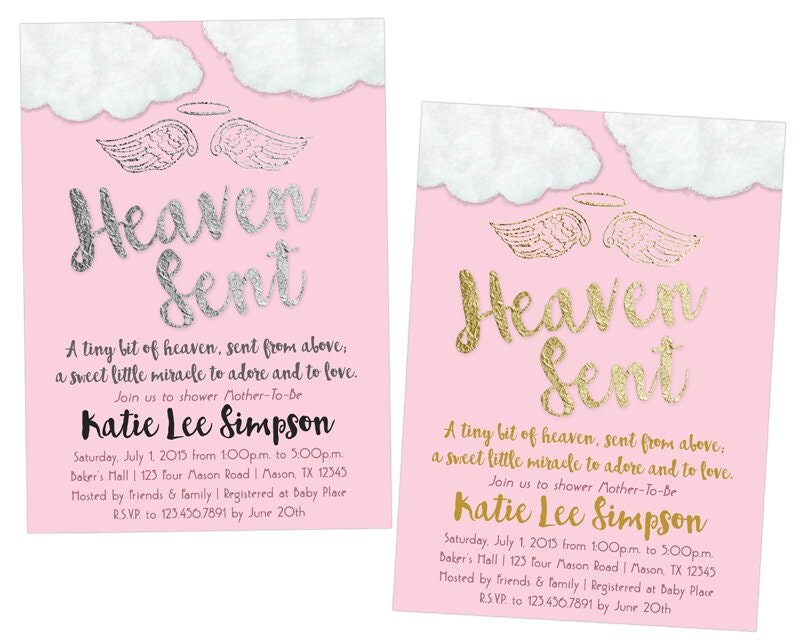 Printable Heaven Sent Baby Shower Invitations DIY Boy Baby