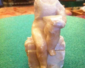 Antique Hand Carved Alabaster Nude Statue Fragment of Calliope the Greek Muse of Epic Poetry