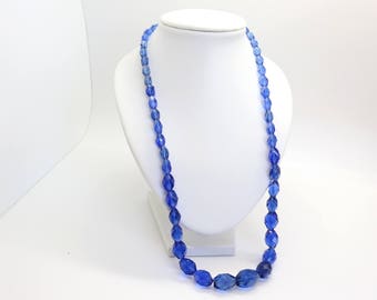 Art Deco COBALT BLUE Faceted Glass Graduated Bead Necklace 24inch long Vintage 1930s