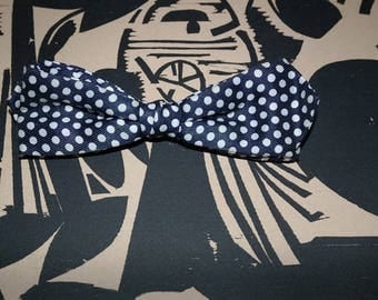 1960s Clip on Neck Bow Tie -Dark Navy with White Polka Dots!! -Rockabilly Fashion or Classic Mad Men Style-