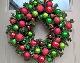 Red Glitter Santa w/Wreath and Tree Ornament main image 0