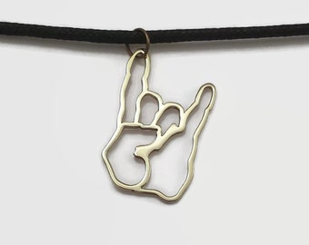 Devil Horns Pendant - Heavy Metal Jewelry in Brass or Copper on Black Cord - Perfect for any metalhead or rocker