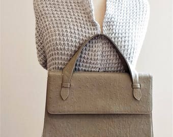 1950s Ostrich Embossed Leather Handbag with Coin Purse by Prestige