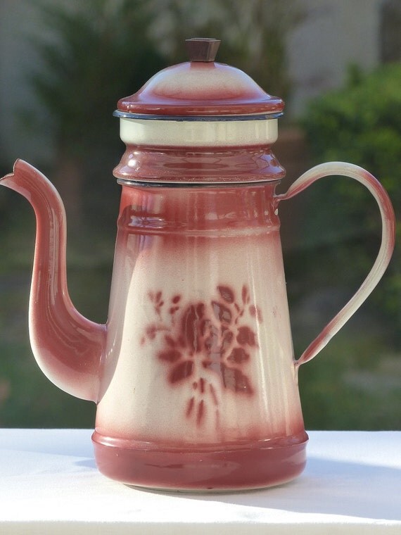 Enamel coffee pot. French drip coffee pot. Large coffee pot.