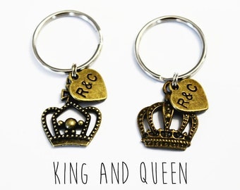 COUPLES KEYCHAIN SET. King and Queen. Personalized. Couples Gift. Initial Keychain. Mr and Mrs. Valentines. Anniversary. Wedding. Packaged!