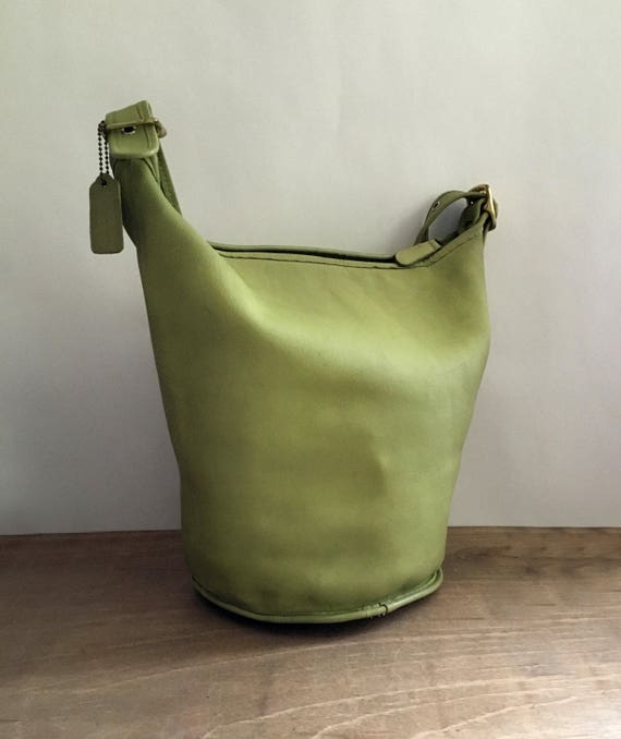 Vintage Coach XL Duffle Bag Lime Green Leather // Feed Bucket