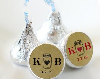 108 Mason Jar Hershey Kiss® Stickers - Hershey Kiss Stickers Wedding - Hershey Kiss Labels - Hershey Kiss Seals - Kraft Brown Stickers