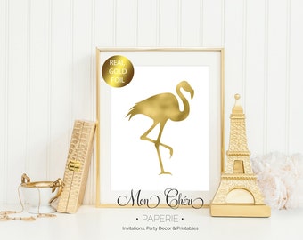 Flamingo Gold Foil Print / 5x7 OR 8x10 Real Gold Foil Print / Girls Room Foil Print