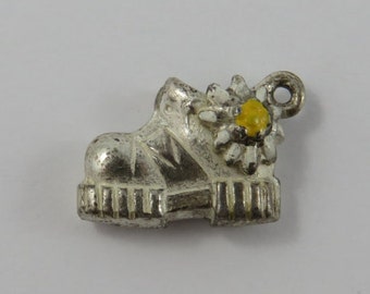 Hiking Boot With Enamel Edelweiss Silver Vintage Charm For Bracelet
