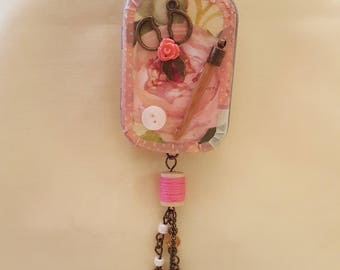 Handmade, jewelry, necklace, locket, altoids tin, needle case