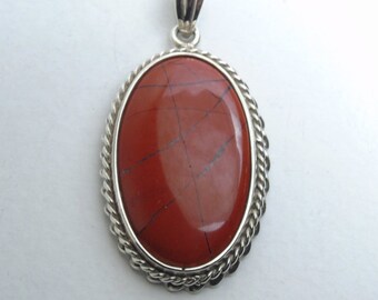 925 Silver Pendant with red Jasper. Sicilian style artisan jewelry