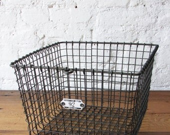 Vintage Kaspar Wire Works Locker Basket Rustic Metal Storage Industrial Container #92 Shiner Texas USA Factory School Workshop Bin
