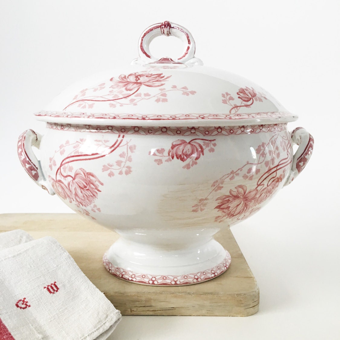 Soup Tureen. French Transferware. Sarreguemines. Antique